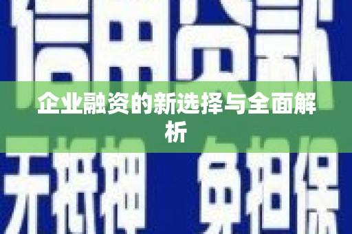 武江企业融资的新选择与全面解析
