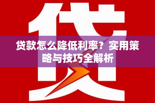 武江贷款怎么降低利率？实用策略与技巧全解析